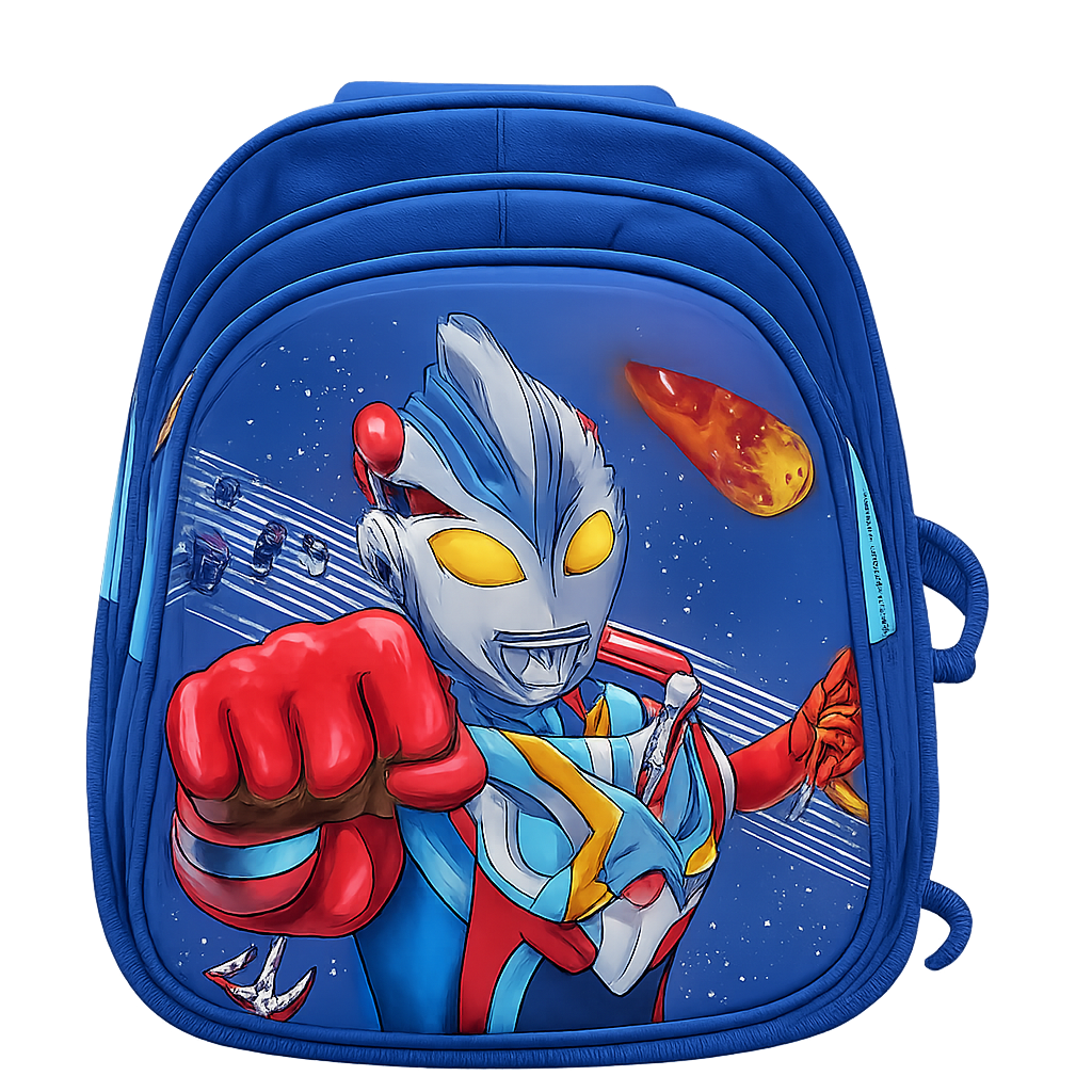 Ultraman Hero Kids Backpack, Bold Blue School Bag with Superhero Print