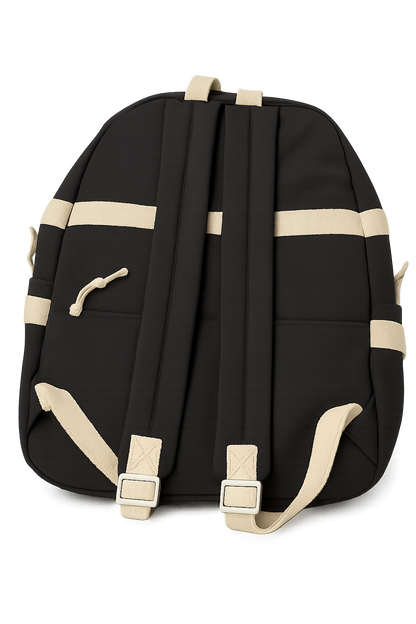 Happy Time Backpack with Plush Bear & Bunny Keychain Black & Cream