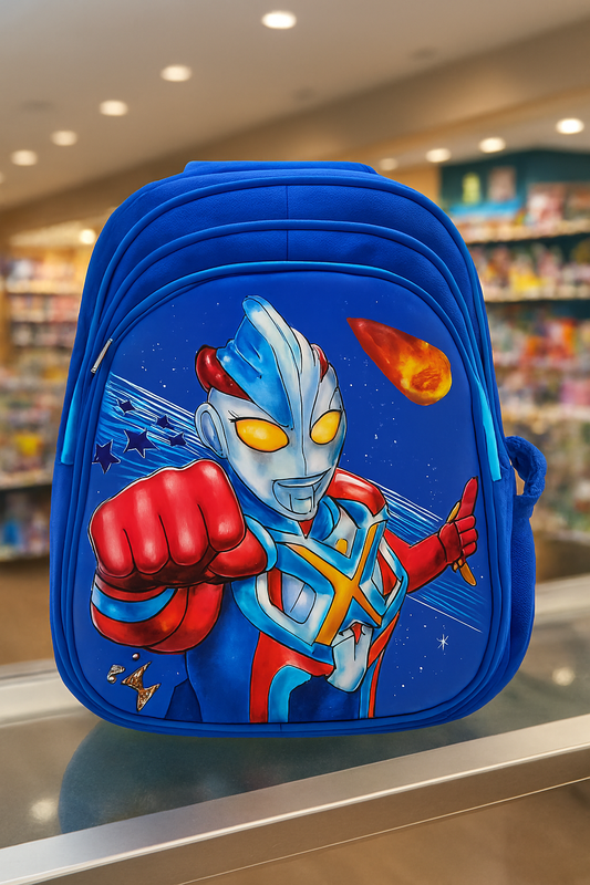 Ultraman Hero Kids Backpack, Bold Blue School Bag with Superhero Print